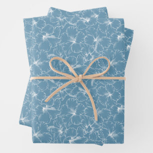 Feuille De Papier Cadeau Fleurs florissantes en bleu