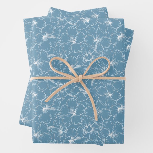 Feuille De Papier Cadeau Fleurs florissantes en bleu (En situation)