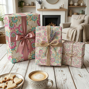 Feuille De Papier Cadeau Fleurs japonaises Abstraites uniques Motif d'art