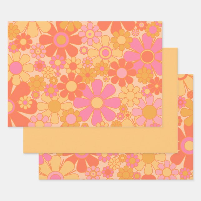 Feuille De Papier Cadeau Fleurs Jardin Rétro Super Floral Rose Jaune (Lot)