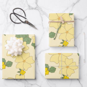 Feuille De Papier Cadeau Fleurs Jaunes, Motif Floral, Motif De Fleurs