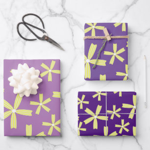 Feuille De Papier Cadeau Fleurs jaunes sur motif violet