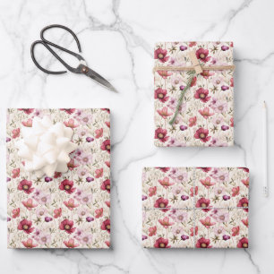 Feuille De Papier Cadeau Fleurs Mixtes sur Ivoire