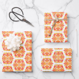 Feuille De Papier Cadeau Fleurs orange, motif floral, motif de fleurs