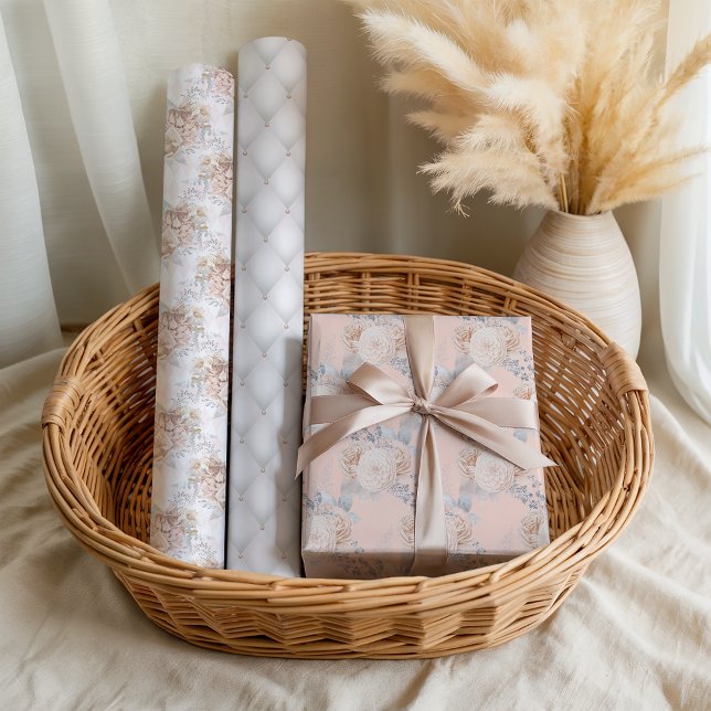 Feuille De Papier Cadeau Fleurs pastel rose élégant mariage de mariée (Créateur téléchargé)
