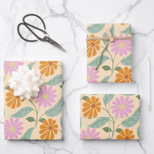 Feuille De Papier Cadeau Fleurs printanières rétro (Recto)