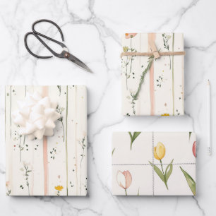 Feuille De Papier Cadeau Fleurs Rayures Vertes Roses Tulipes Baby Shower Ma