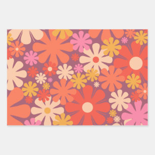 Feuille De Papier Cadeau Fleurs rétro 60s les années 70 esthétique motif fl