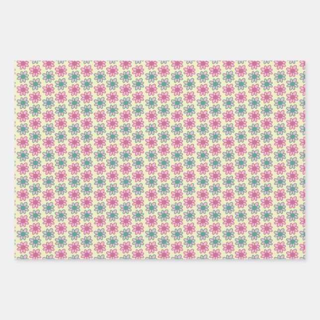 Feuille De Papier Cadeau Fleurs rétro d'été (Devant)