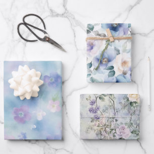 Feuille De Papier Cadeau Fleurs romantiques jolies lavande blanche  