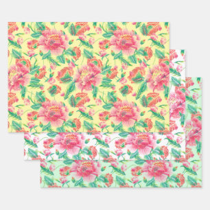 Feuille De Papier Cadeau Fleurs rose Fille Lumineuse Moderne Motif