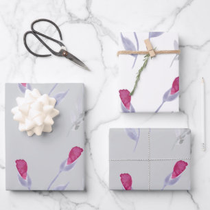 Feuille De Papier Cadeau Fleurs rose gris Anniversaire