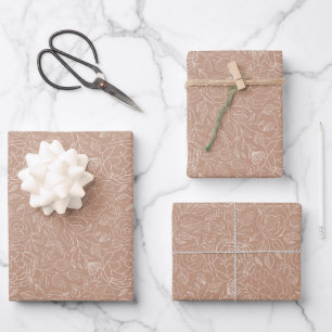 Feuille De Papier Cadeau Fleurs Rose Pâle Profond Blanc Élégant Chic