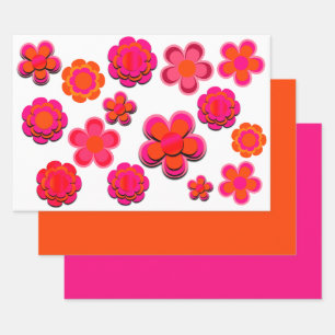 Feuille De Papier Cadeau Fleurs roses et orange chaudes