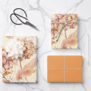 Feuille De Papier Cadeau Fleurs roses orange poussiéreuses Motif moderne él