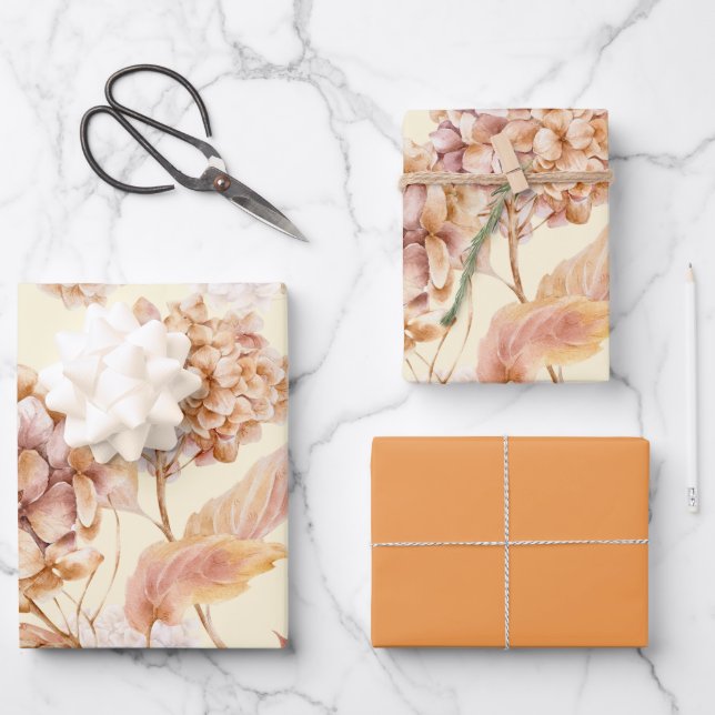 Feuille De Papier Cadeau Fleurs roses orange poussiéreuses Motif moderne él (Recto)