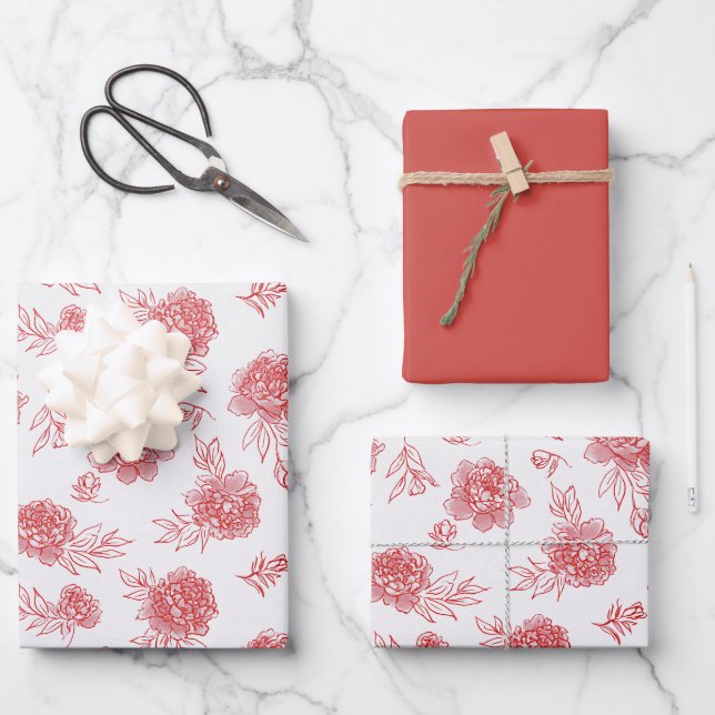 Feuille De Papier Cadeau Fleurs Rouges Chic   (Recto)