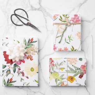 Feuille De Papier Cadeau Fleurs rouges et jaunes