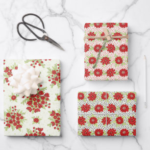 Feuille De Papier Cadeau Fleurs rouges Floral été