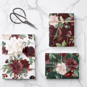 Feuille De Papier Cadeau Fleurs Rustiques Motif Rouge Terracotta et Marsa
