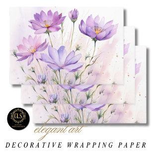Feuille De Papier Cadeau Fleurs sauvages aquarelle violettes