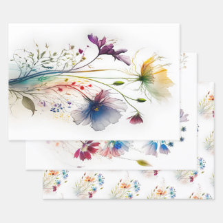 Feuille De Papier Cadeau Fleurs sauvages d'aquarelles modernes