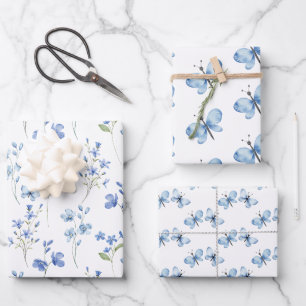 Feuille De Papier Cadeau Fleurs sauvages et papillons élégants