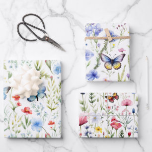 Feuille De Papier Cadeau Fleurs sauvages Papillons Baby Shower Anniversaire