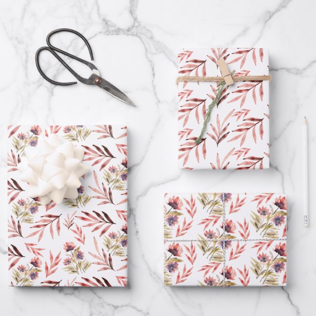 Feuille De Papier Cadeau Fleurs sauvages rustiques du pays rose (Recto)