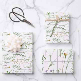 Feuille De Papier Cadeau Fleurs sauvages vertes