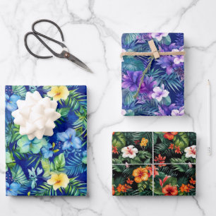 Feuille De Papier Cadeau Fleurs tropicales colorées 