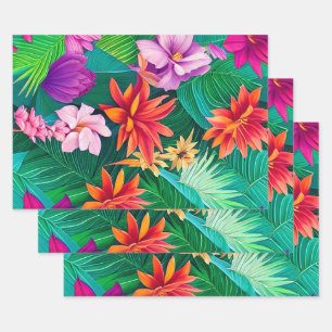 Feuille De Papier Cadeau Fleurs tropicales colorées Motif
