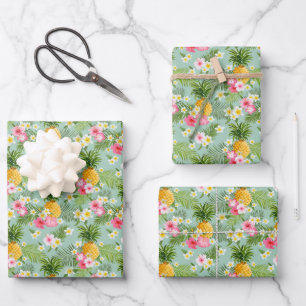 Feuille De Papier Cadeau Fleurs tropicales et ananas
