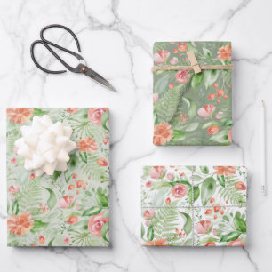 Feuille De Papier Cadeau Fleurs tropicales vertes et roses de mariage et fo