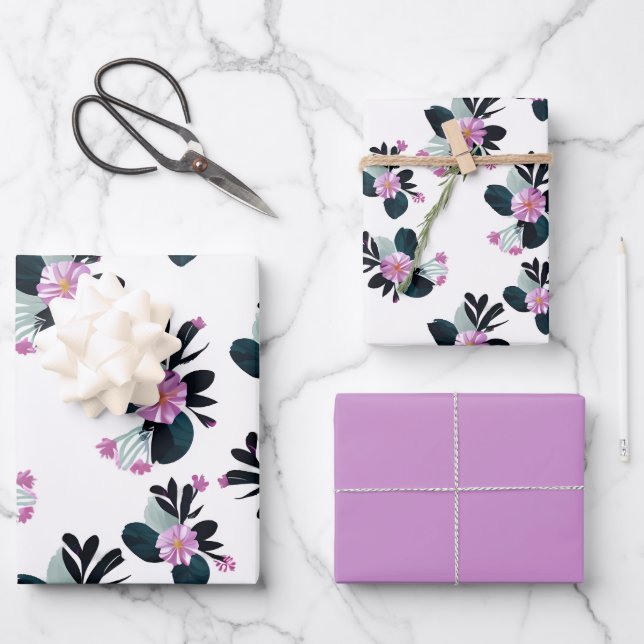 Feuille De Papier Cadeau Fleurs uniquement violettes (Recto)