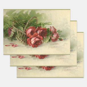 Feuille De Papier Cadeau Fleurs victoriennes vintage, roses rouges