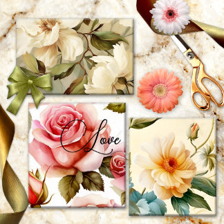 Feuille De Papier Cadeau Fleurs Vintages élégantes Romantique