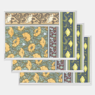 Feuille De Papier Cadeau Fleurs vintages florales Art Nouveau Pavot