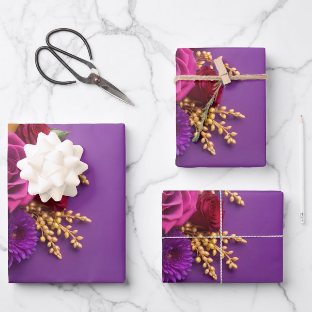Feuille De Papier Cadeau Fleurs violettes ("Rich purple florals that turn every gift into a showstopper")