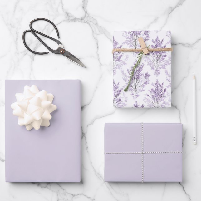 Feuille De Papier Cadeau Fleurs Violettes De Lavande Anniversaire (Recto)