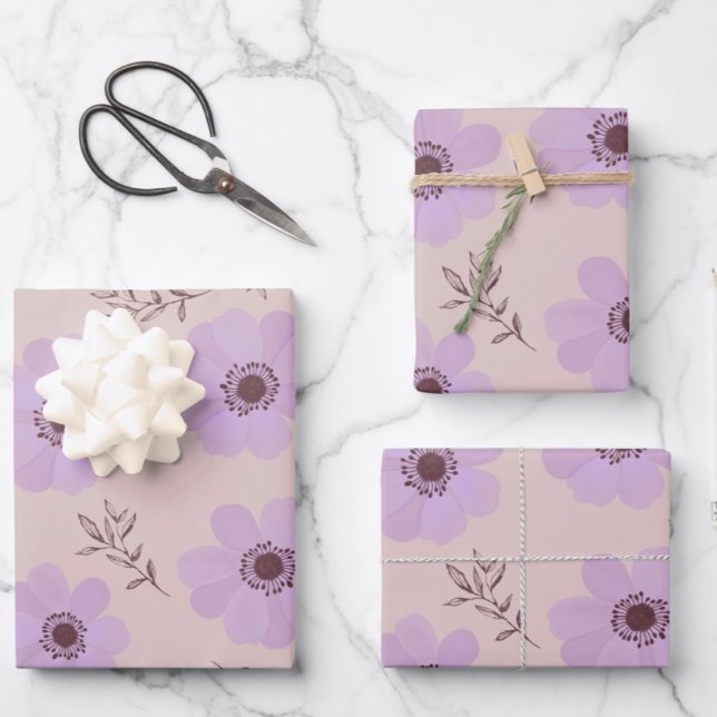 Feuille De Papier Cadeau fleurs violettes motif (Créateur téléchargé)