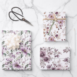 Feuille De Papier Cadeau Fleurs violettes pour mariage, enterrement de vie 