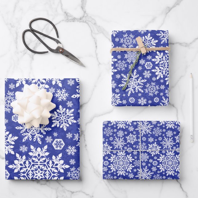 Feuille De Papier Cadeau Flocon de neige blanc élégant (minuit) (Recto)