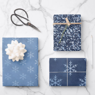 Feuille De Papier Cadeau Flocon de neige bleu élégant   Noël
