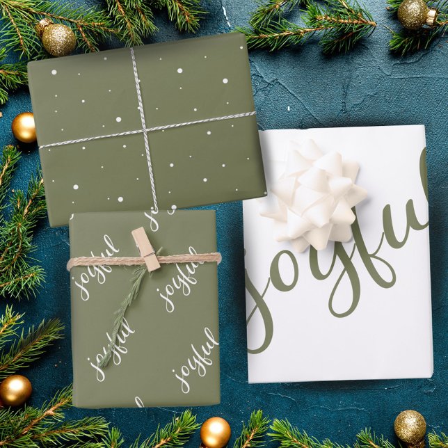 Feuille De Papier Cadeau Flocon de neige de script joyeux Vert olive de vac (Créateur téléchargé)
