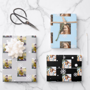 Feuille De Papier Cadeau Flocon de neige moderne Photos Collage Motif Noël