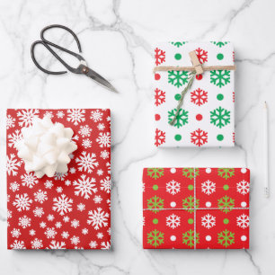 Feuille De Papier Cadeau Flocon de neige rouge vert blanc Fête de Noël Tend