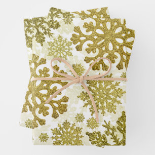 Feuille De Papier Cadeau Flocons de neige dorés festifs de Noël abstraits