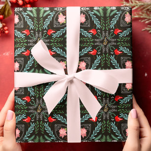 Feuille De Papier Cadeau Flocons de neige hivernaux, Poinsettias, Cardinaux