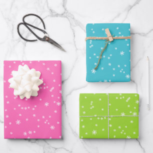 Feuille De Papier Cadeau Flocons de neige hivernaux rose, bleu turquoise et